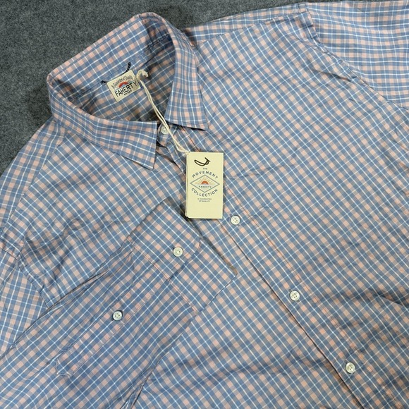 Faherty Shirt Mens 2XL Blue Morning Cove Plaid Movement Long Sleeve Button Up